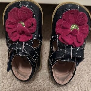 Kids Black Shoes with Pink Flower